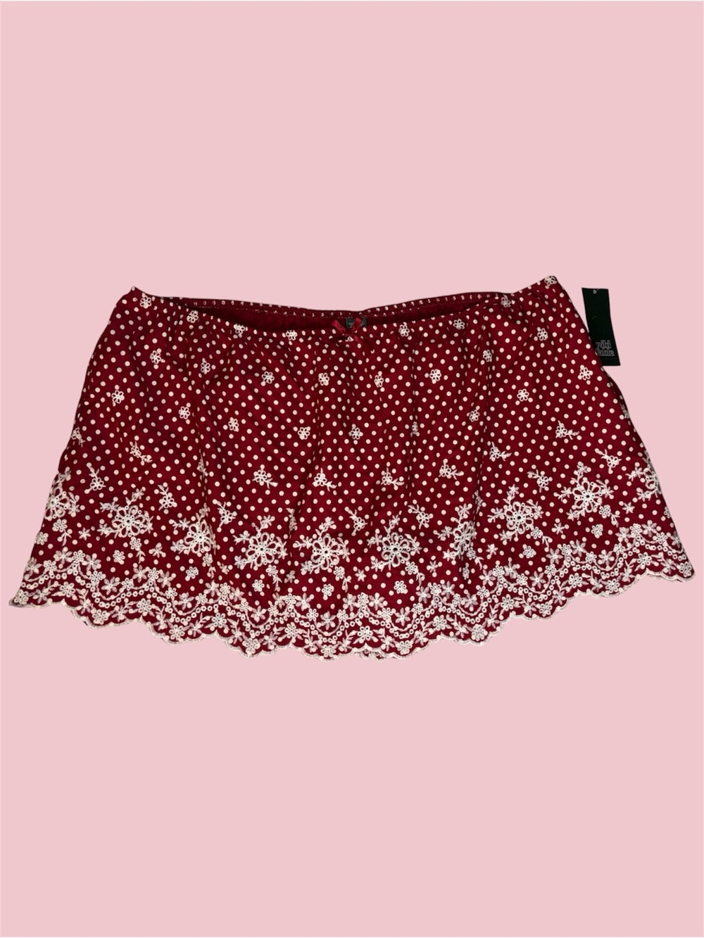 Wild Fable Red and White Eyelet Lace Hem Mini Skirt with Built In Shorts